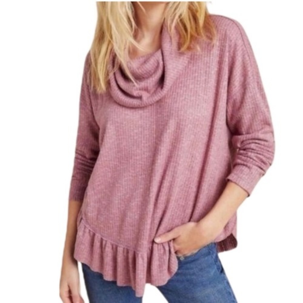 Maeve Anthropologie Addie Dusty Rose Ruffled‎ Hacci Cowl Neck Pullover XS